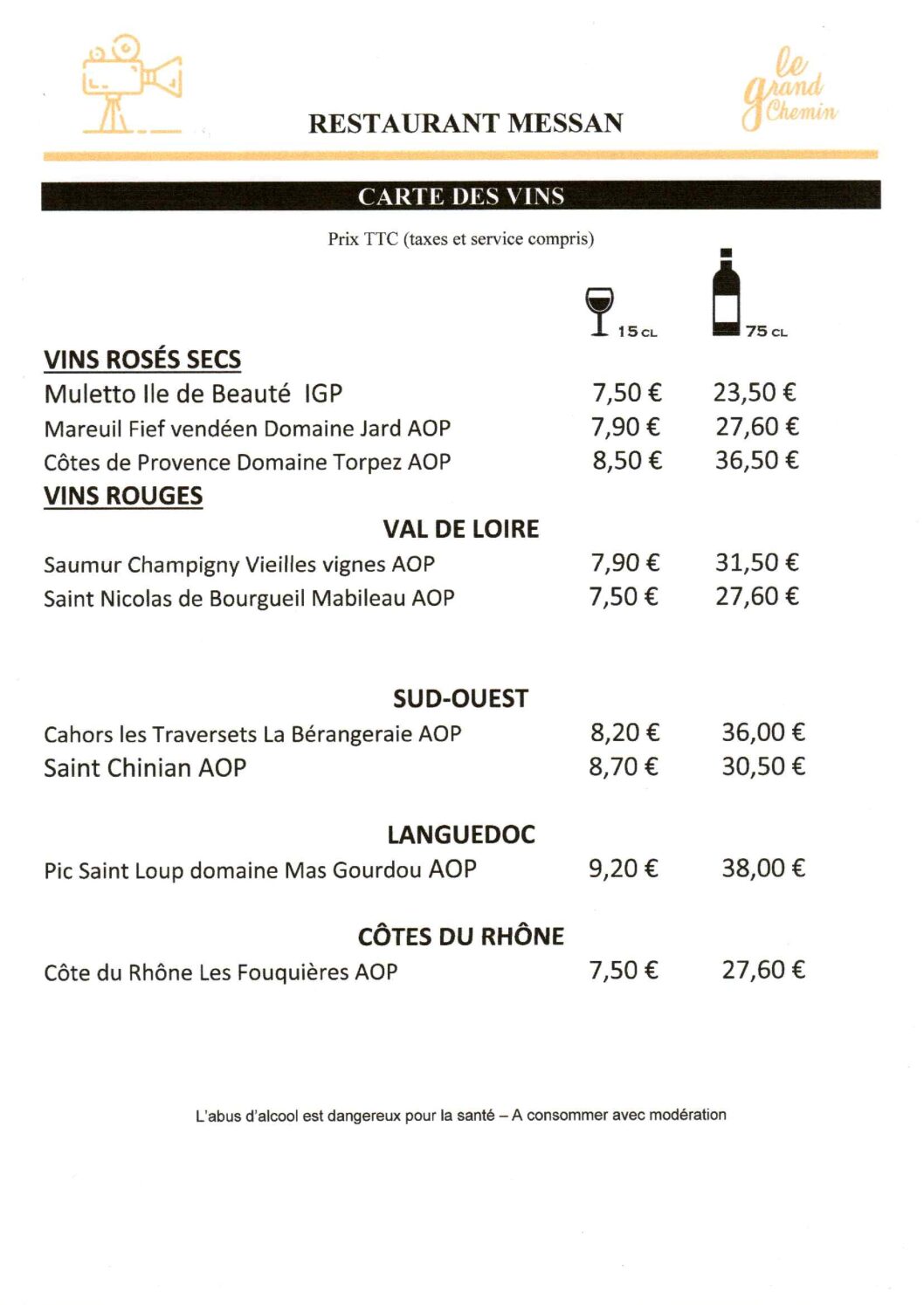 Carte vin rosés